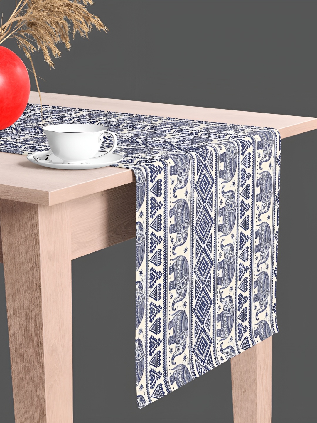

ArtzFolio Beige & Navy Blue Ethnic Motifs Printed Velvet Table Runner