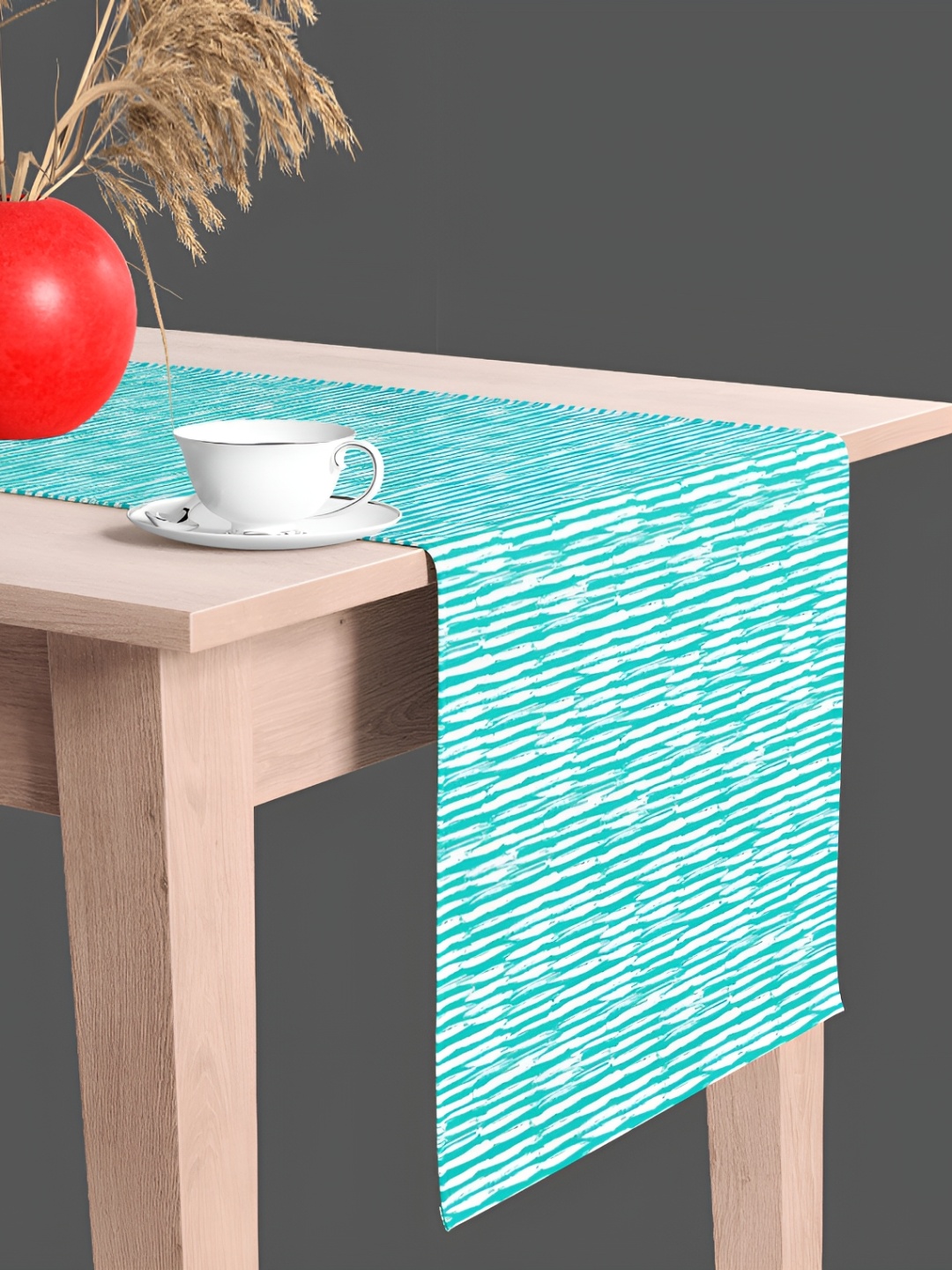 

ArtzFolio Sea green & White Uneven Stripes Dining Centre Table Runner