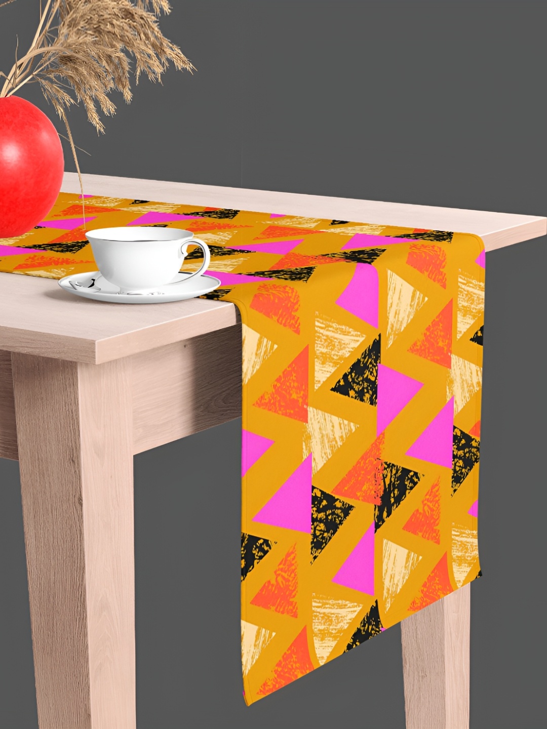 

ArtzFolio Orange Triangles Print Velvet Dining Centre Table Runner