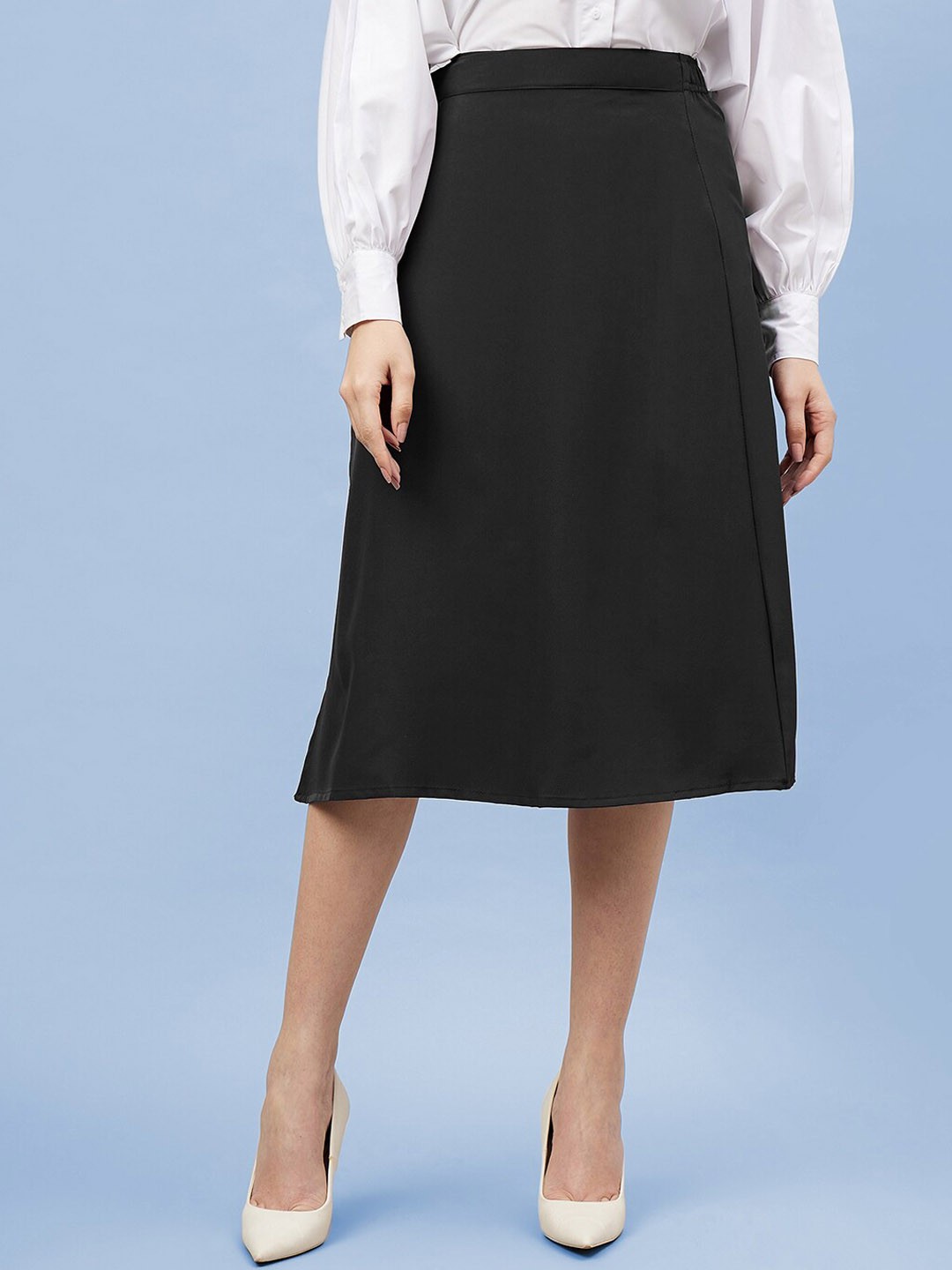 

CHROME & CORAL Midi Length Wrap Skirt, Black
