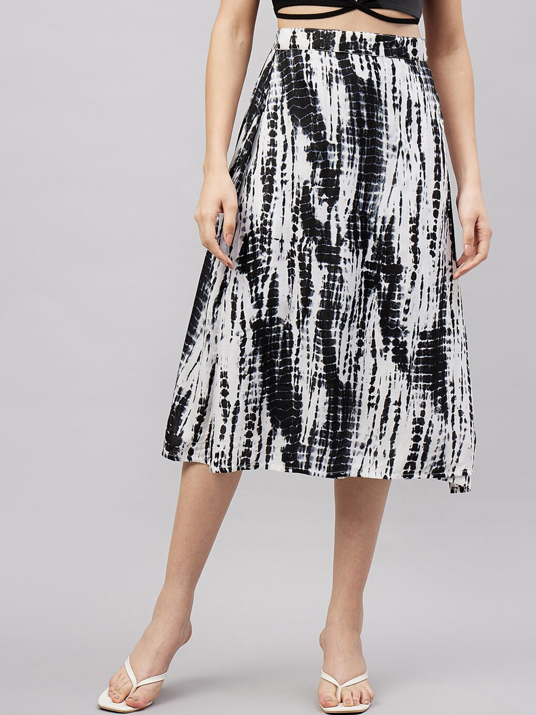 

CHROME & CORAL Tie & Dye Wrap Knee Length Skirt, Black