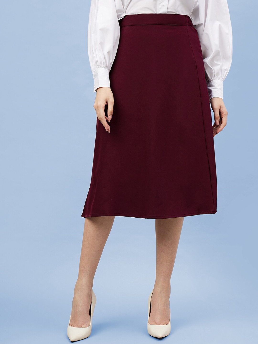 

CHROME & CORAL Wrap Knee Length Skirts, Maroon