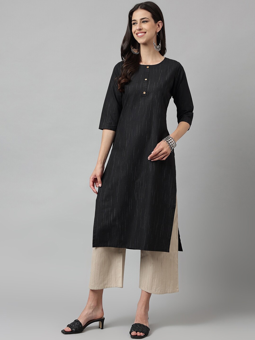 

HRITIKA Geometric Printed Straight Kurta, Black