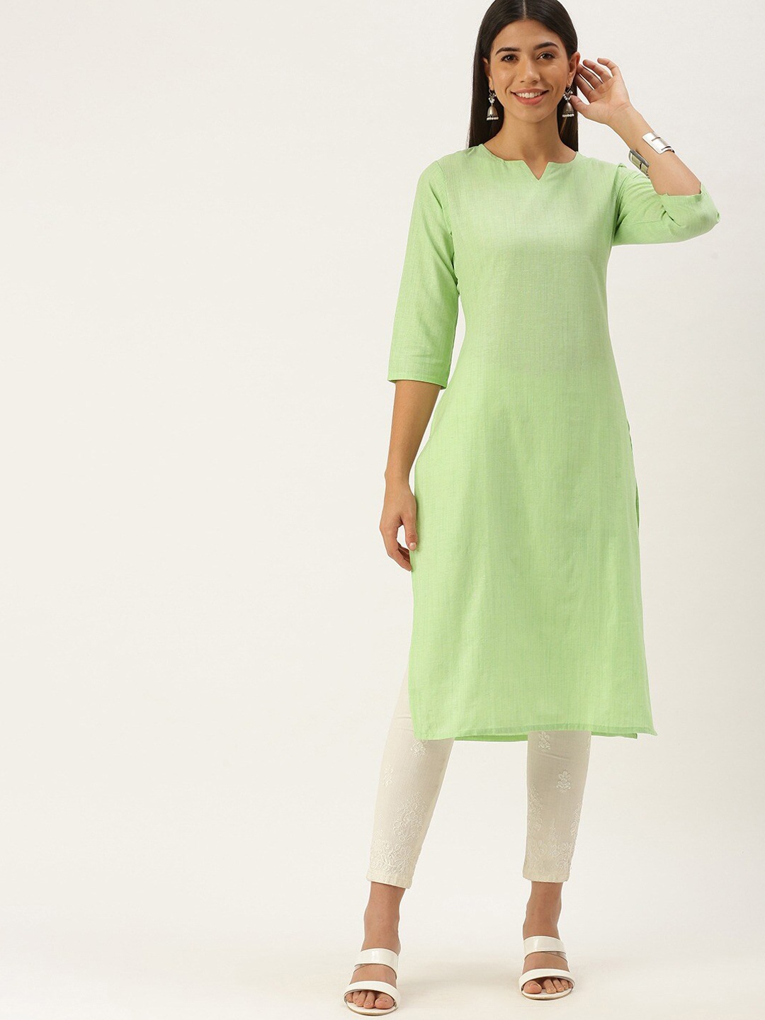 

HRITIKA Round Neck Kurta, Green