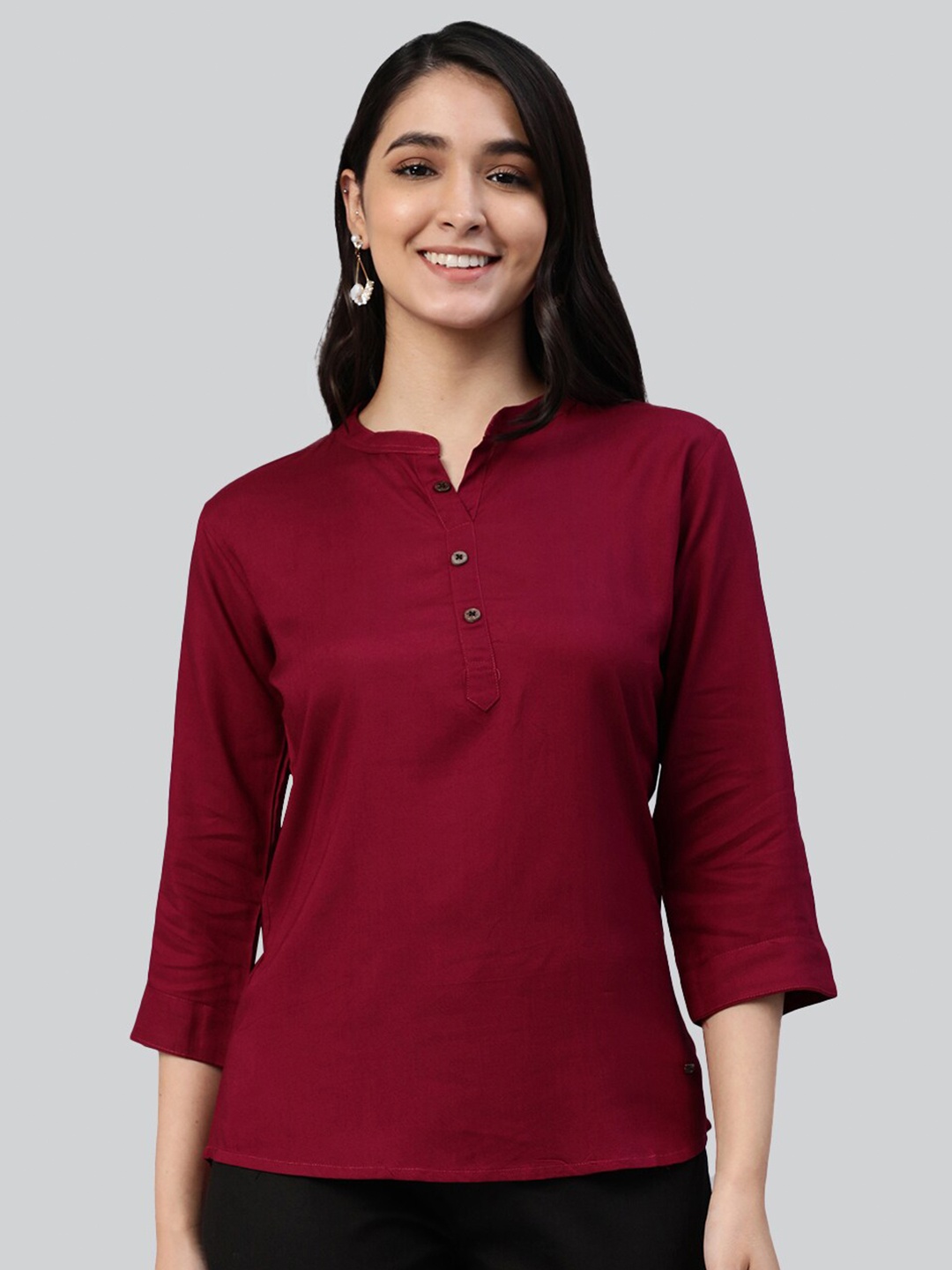 

LYRA Mandarin Collar Tunic, Burgundy