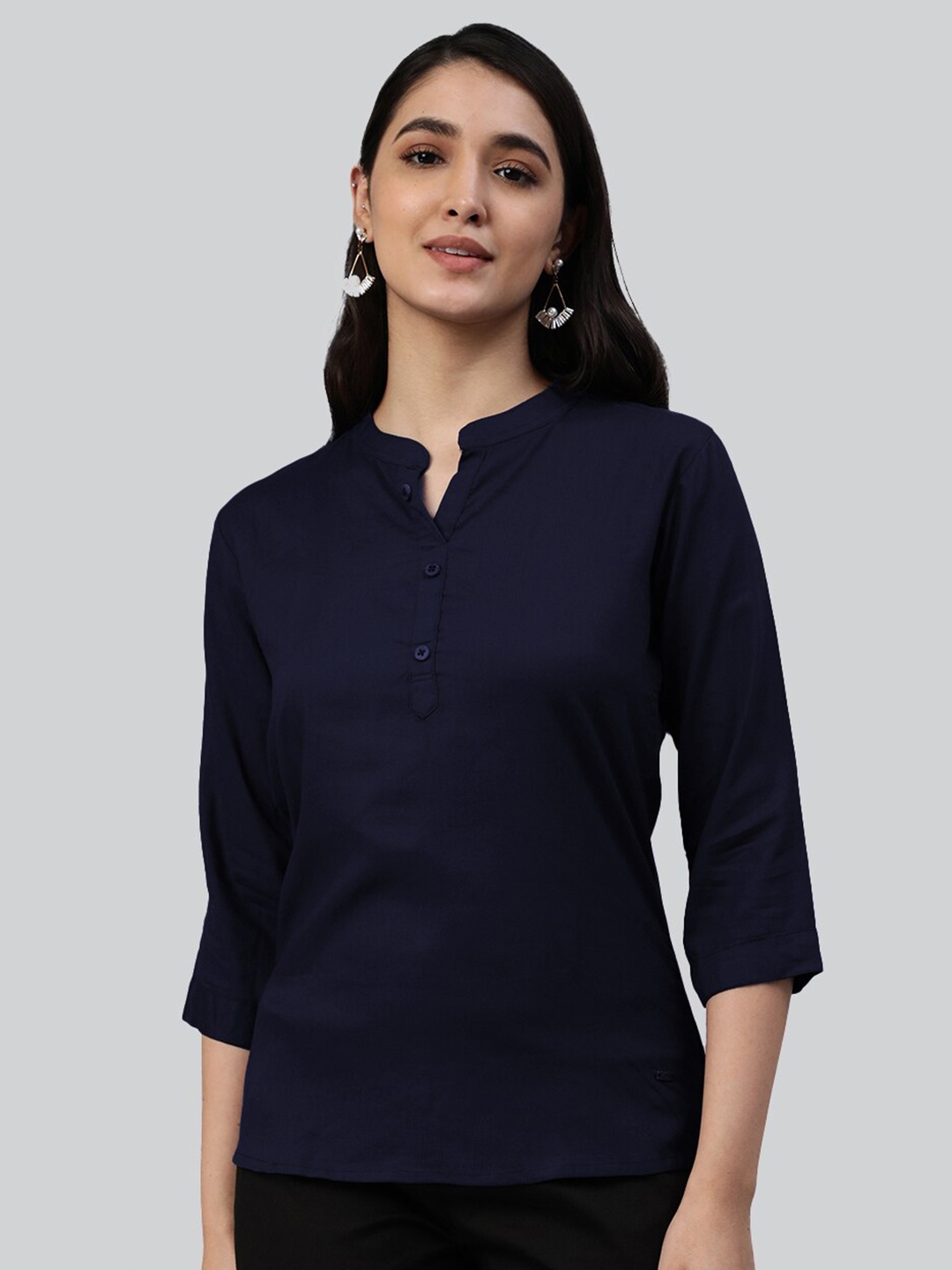 

LYRA Mandarin Collar Tunic, Navy blue