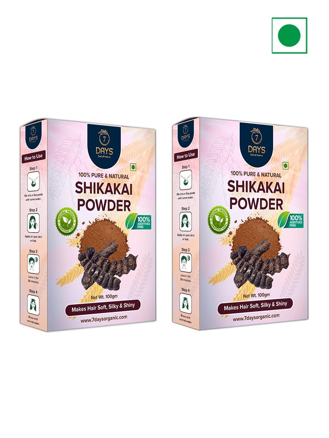 

7 DAYS Set of 2 Pure & Natural Shikakai Powder for Soft & Silky Hair - 100 g each, White