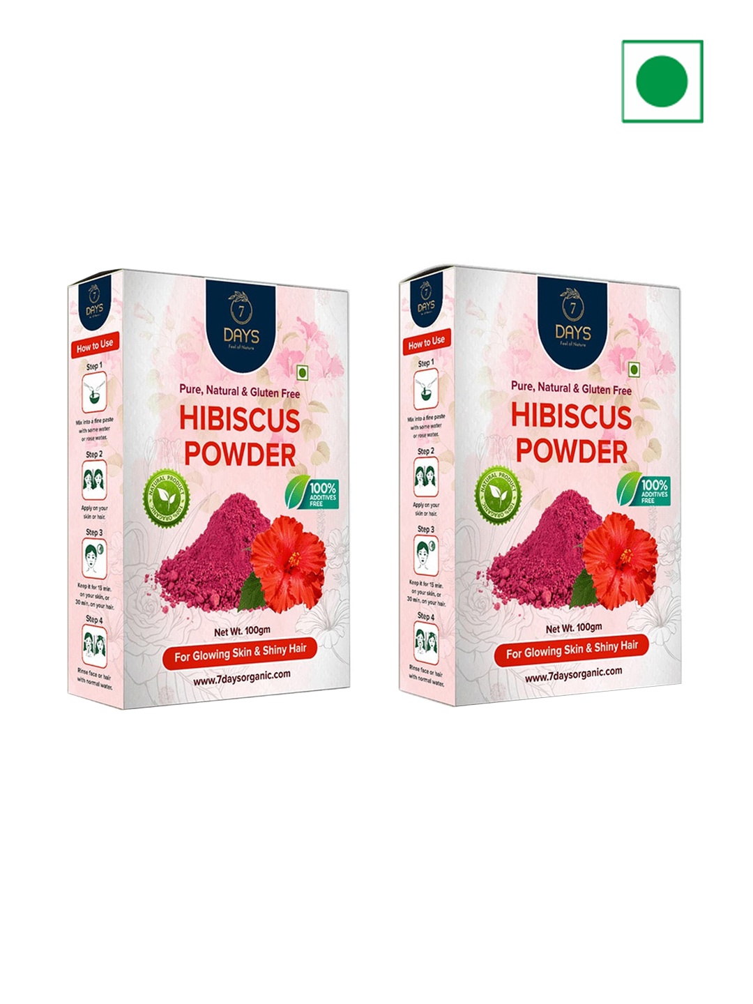 

7 DAYS Set of 2 Pure & Natural Hibiscus Powder for Shiny Hair - 100 g each, Red