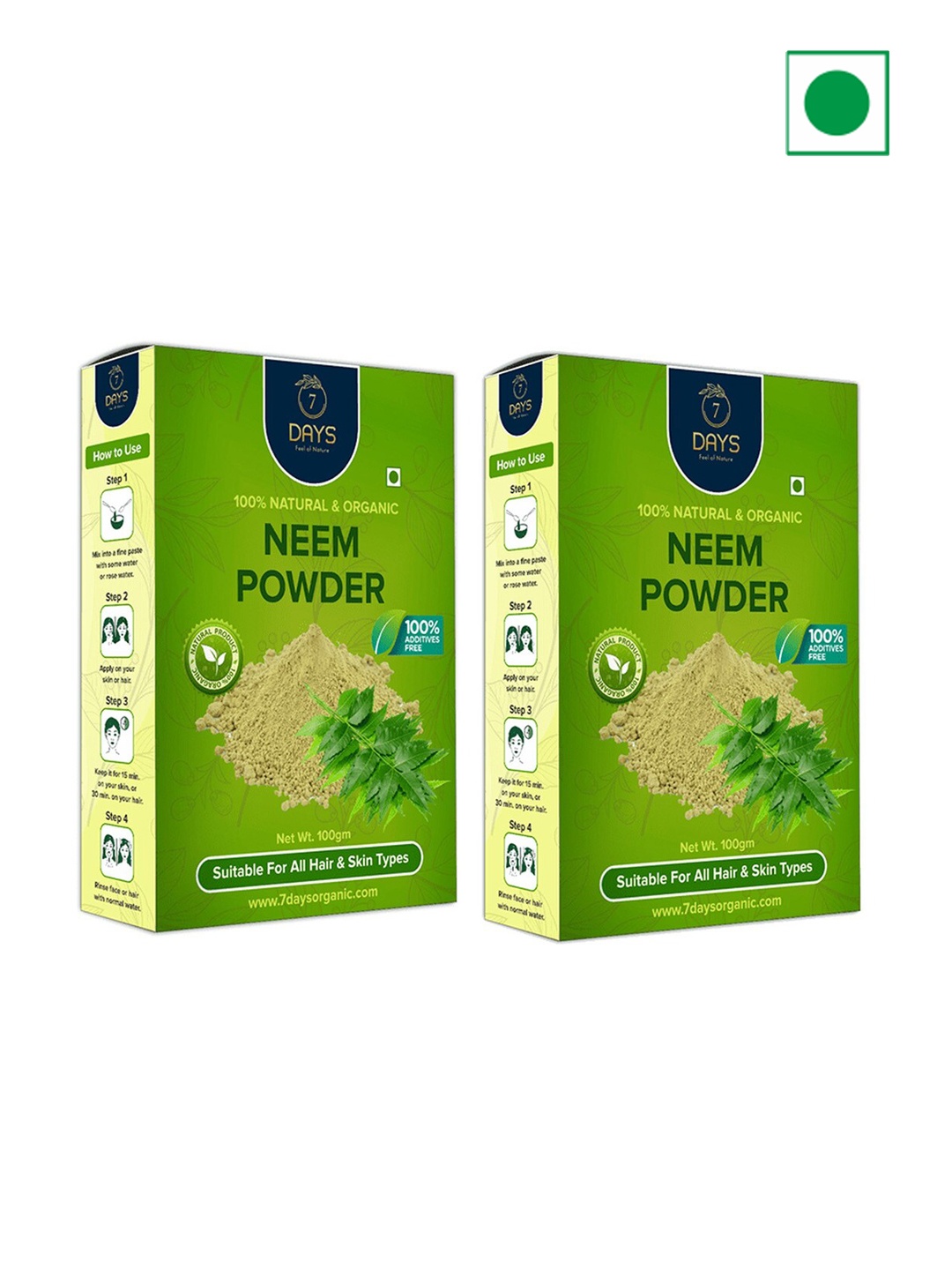 

7 DAYS Set of 2 Natural & Organic Neem Powder for Dandruff - 100 g each, Green