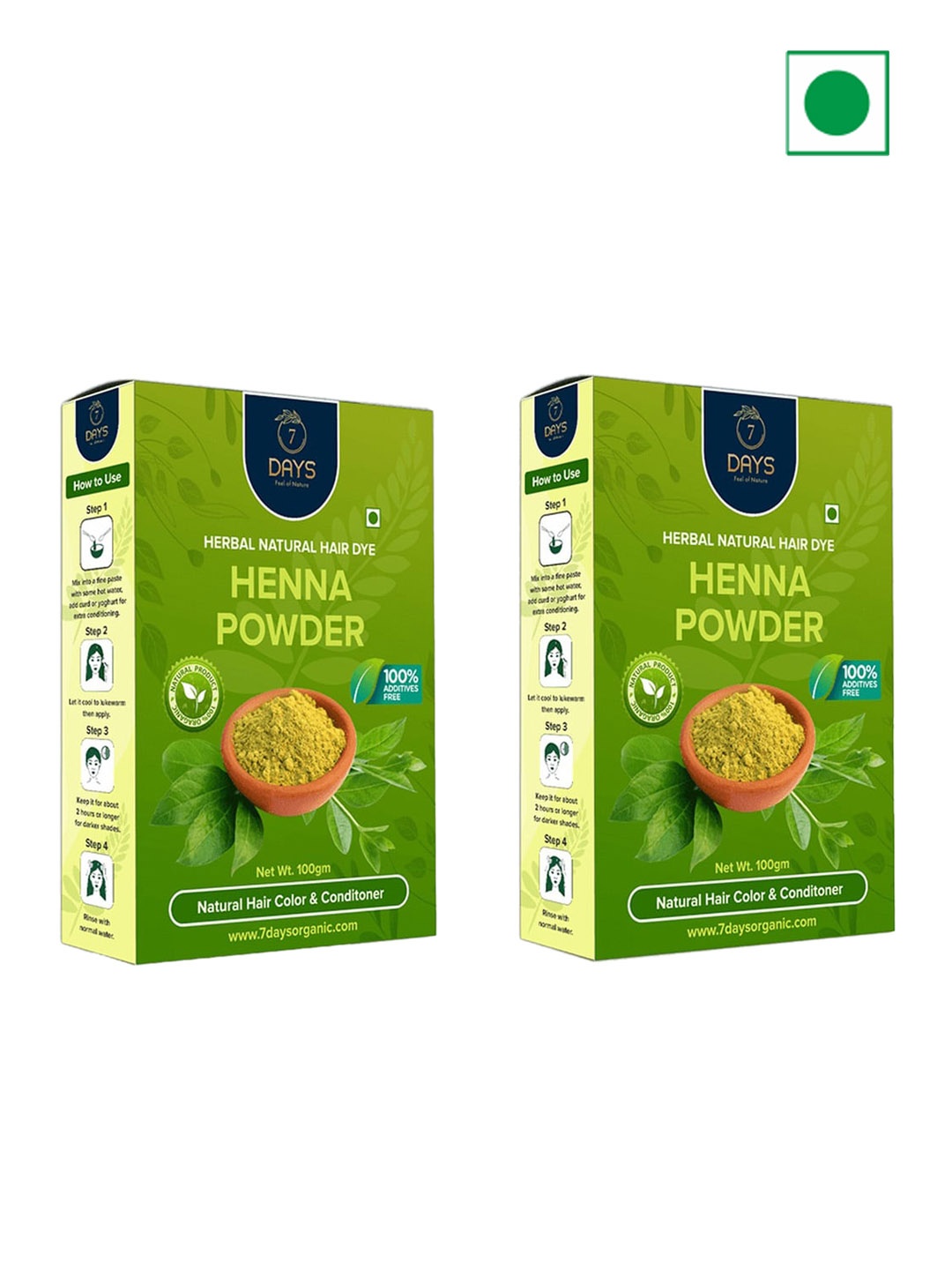 

7 DAYS Set of 2 Henna Herbal Natural Hair Dye Powder - 100 g each, Green
