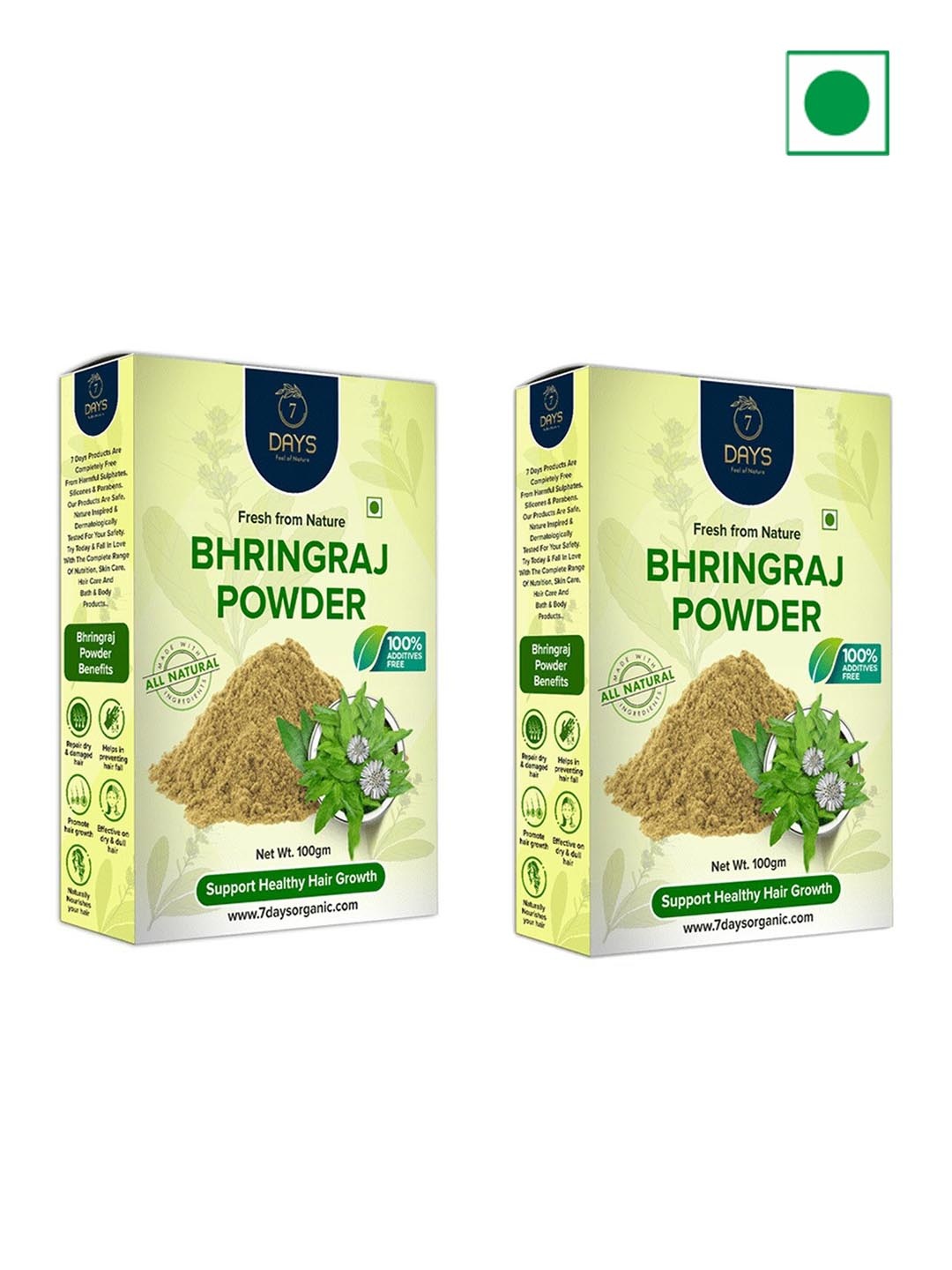

7 DAYS Set of 2 Natural Bhringraj Powder for Healthy Hair Growth - 100 g each, Green