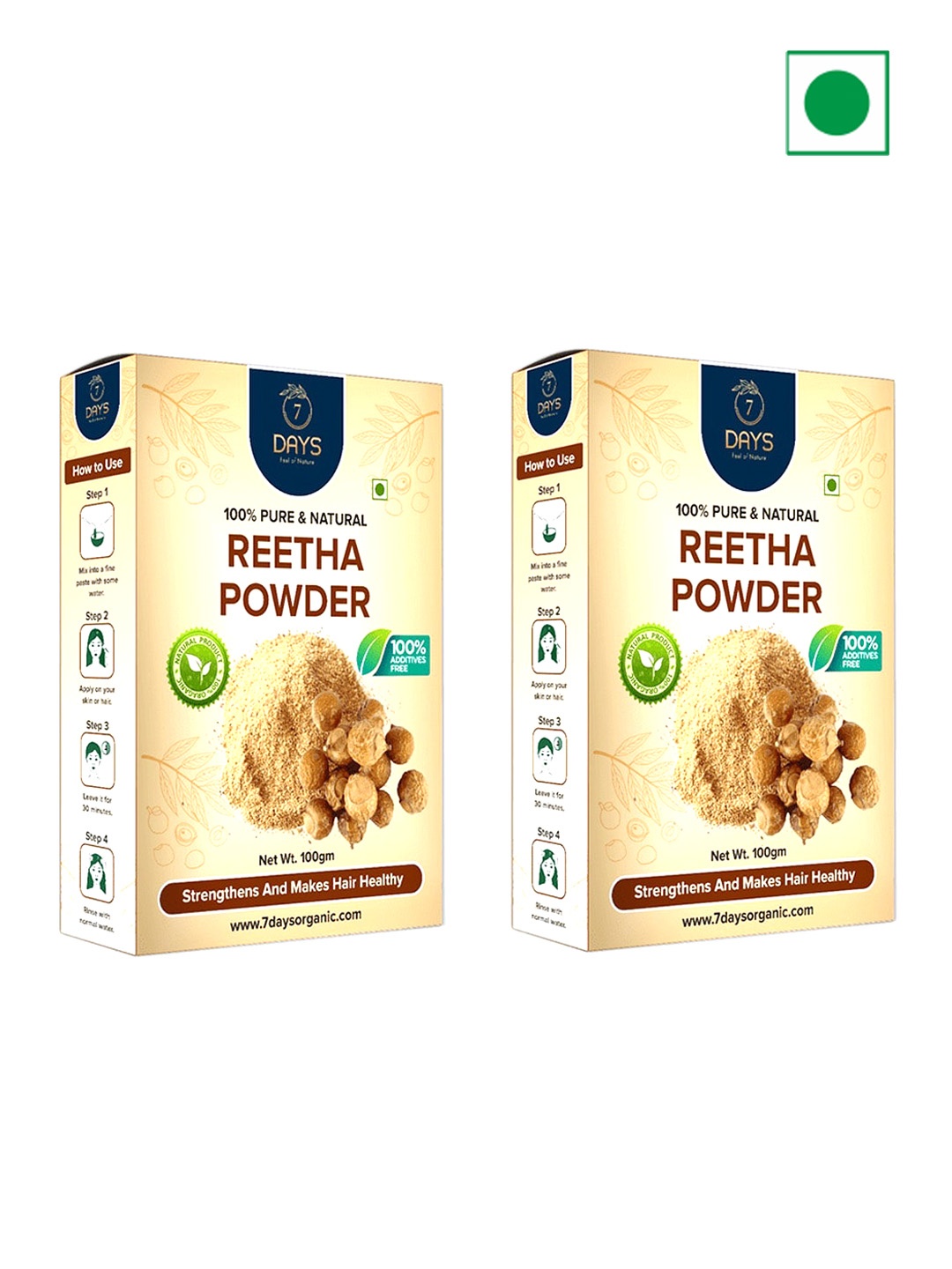 

7 DAYS Feel Of Nature Set Of 2 Reetha Powder - 100g Each, White