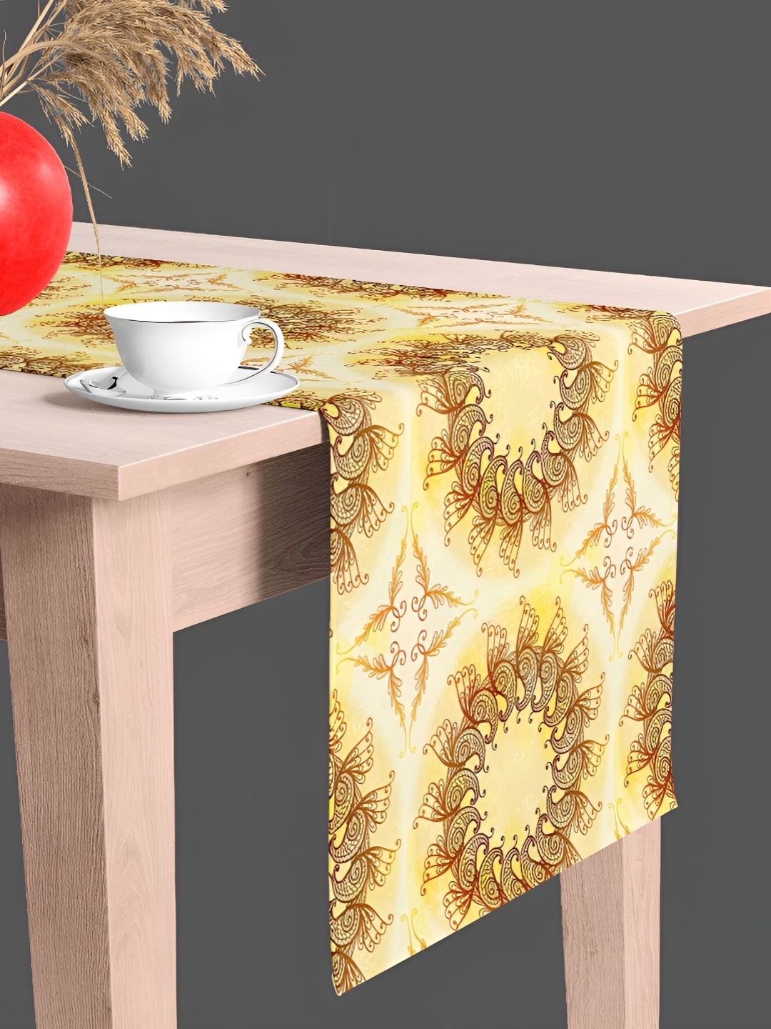 

ArtzFolio Printed Velvet Dining Center Table Runner, Beige