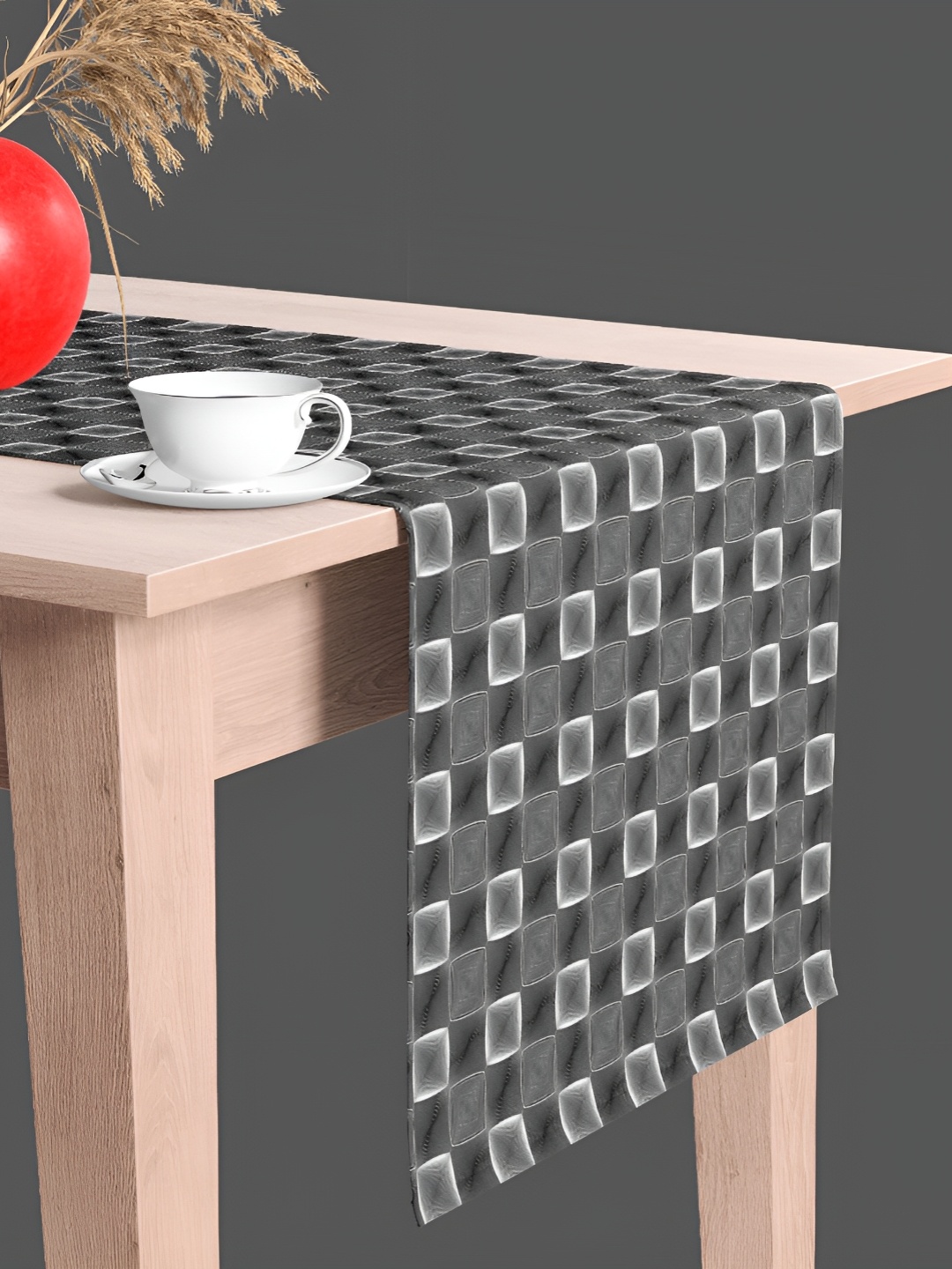 

ArtzFolio Grey & Black Geometric Digital Printed Velvet Table Runner
