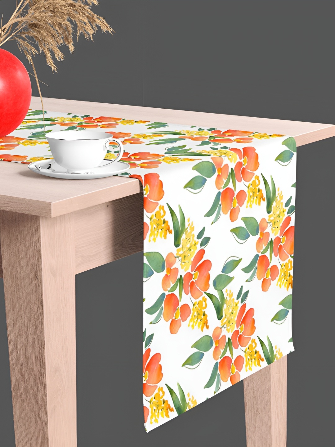 

ArtzFolio White & Orange Floral Printed Table Runner