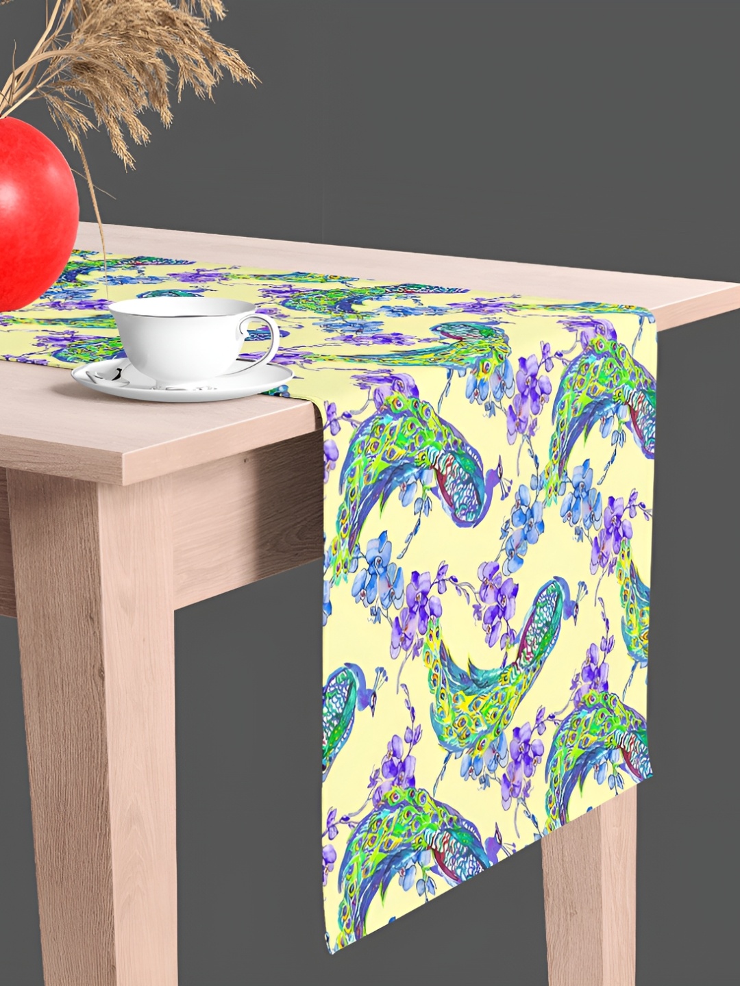 

ArtzFolio Green & Blue Peacock & Floral Print Velvet Dining Centre Table Runner