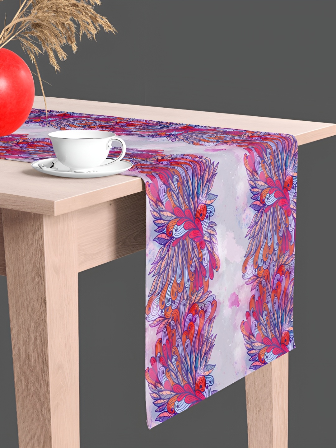 

ArtzFolio Blue and Red Floral Printed Velvet Dining Center Table Runner