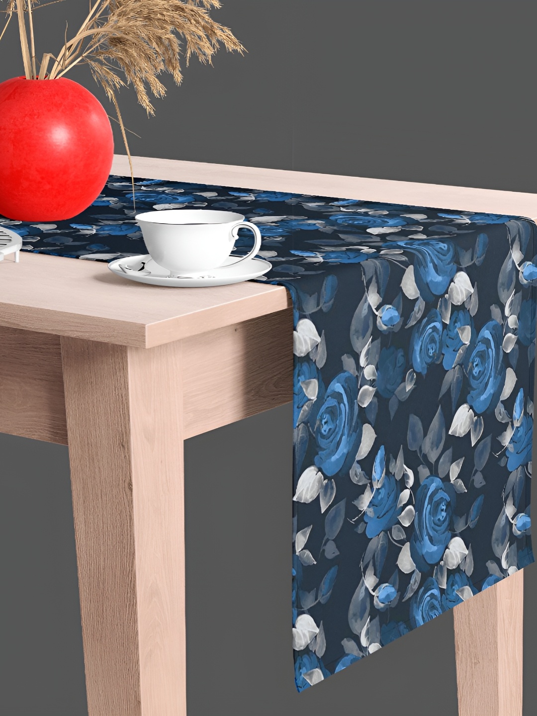 

ArtzFolio Black & Blue Floral Printed Velvet Table Runner