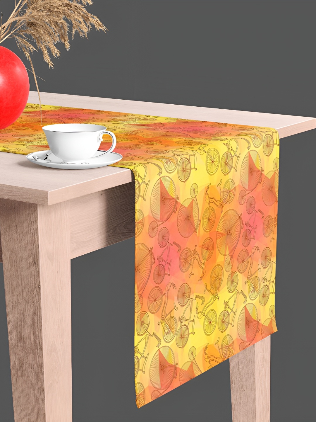 

ArtzFolio Yellow & Brown Quirky Cycles Print Velvet Table Runner