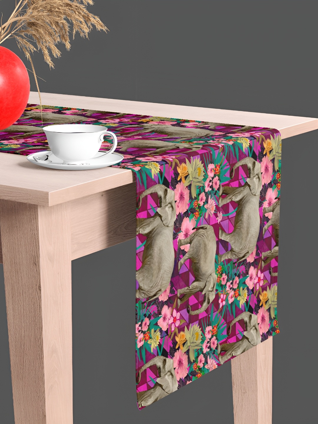

ArtzFolio Pink Floral & Animal Print Velvet Dining Centre Table Runner