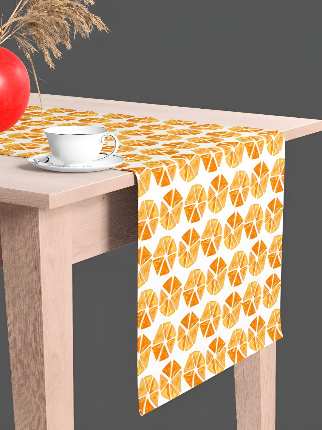 

ArtzFolio White & Orange Geometric Printed Table Runner