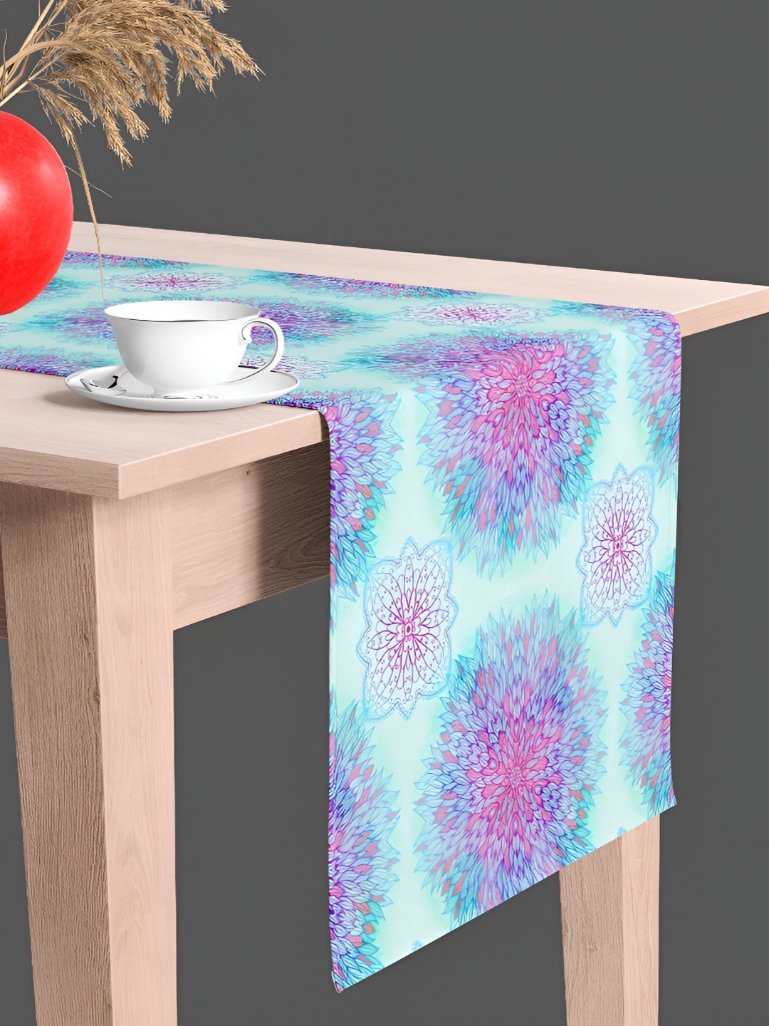 

ArtzFolio Blue & Pink Floral Printed Velvet Table Runner