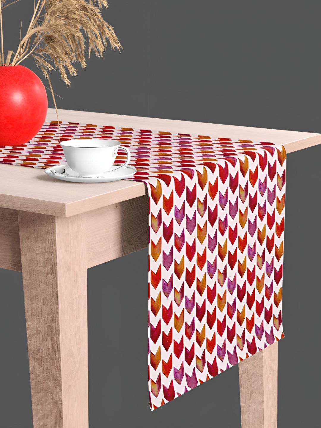 

ArtzFolio White and Maroon Geometric Printed Table Runner, Red