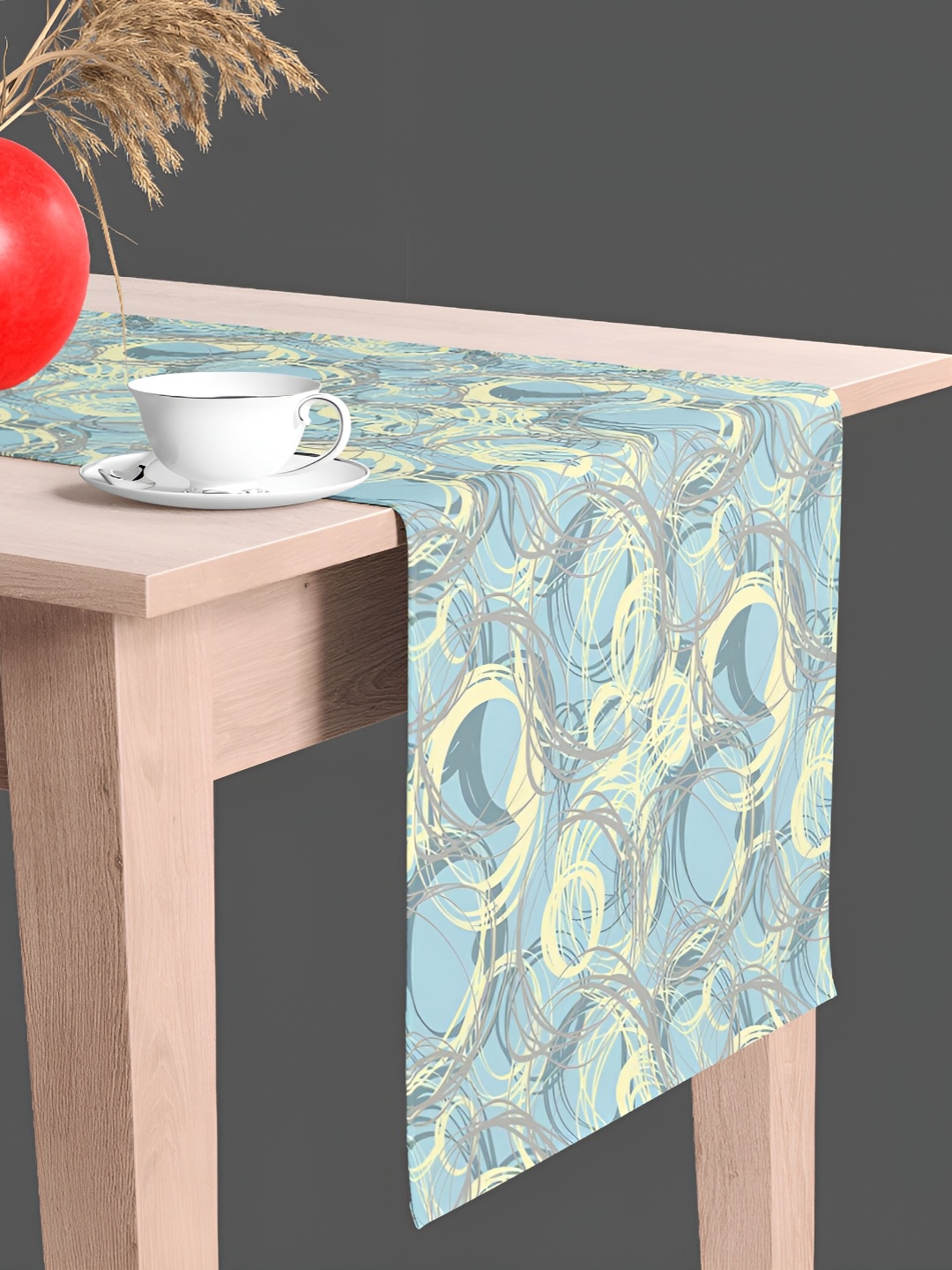 

ArtzFolio Blue & Beige Abstract Printed Velvet Dining Table Runner