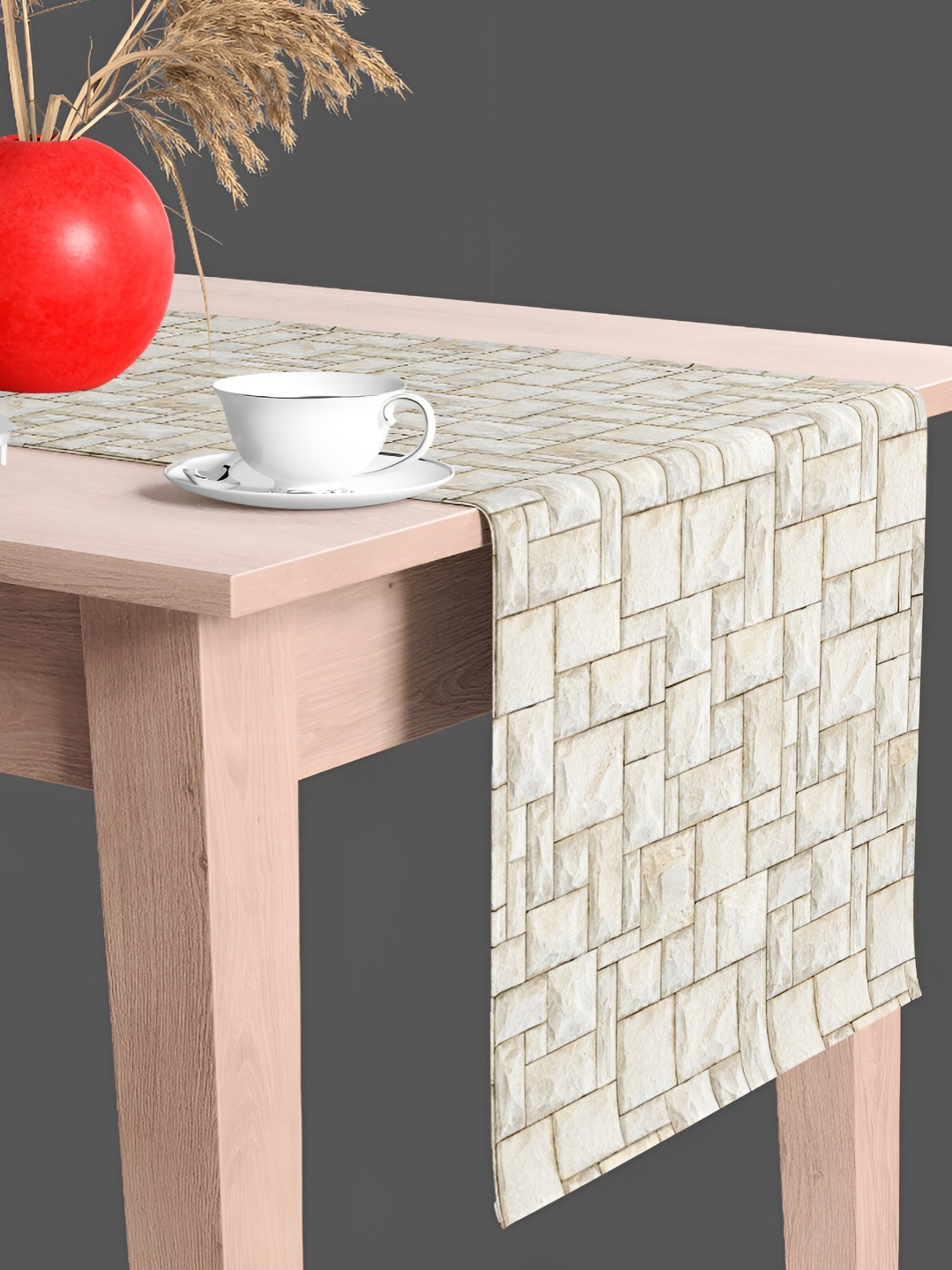 

ArtzFolio White & Beige Geometric Digital Printed Velvet Table Runner