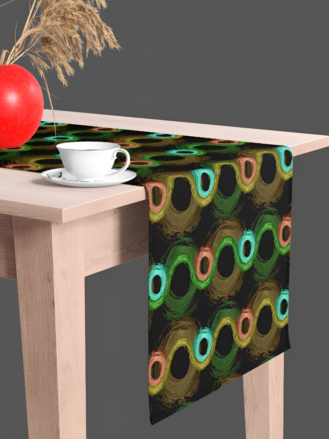 

ArtzFolio Black and Green Printed Velvet Table Runner