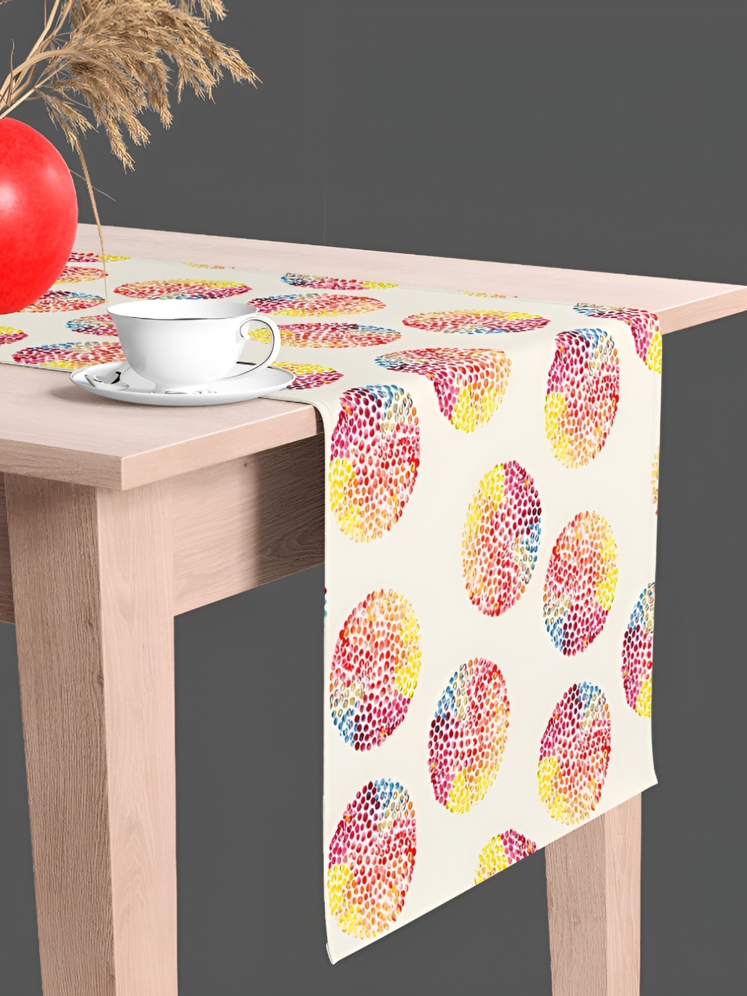 

ArtzFolio Cream & Red Geometric Printed Table Runner