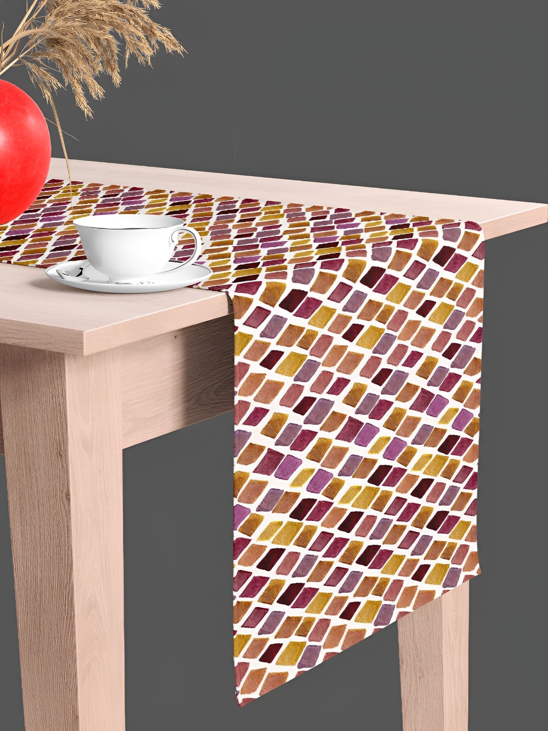 

ArtzFolio White & Purple Geometric Printed Velvet Table Runner