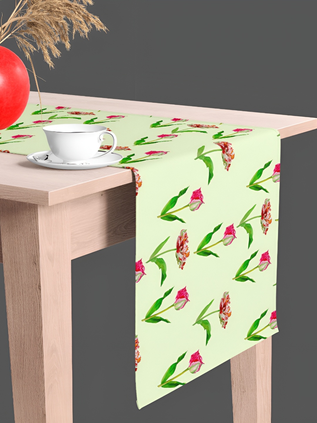 

ArtzFolio Green and Red Floral Printed Rectangular Table Runner, Sea green