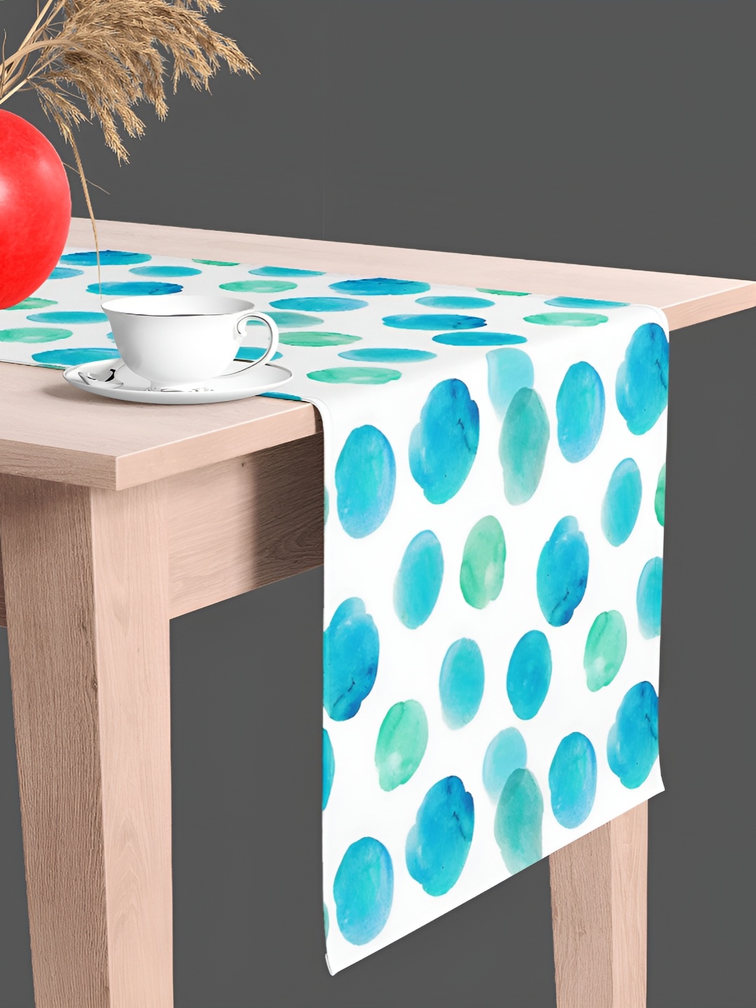 

ArtzFolio White & Blue Geometric Digital Printed Velvet Table Runner