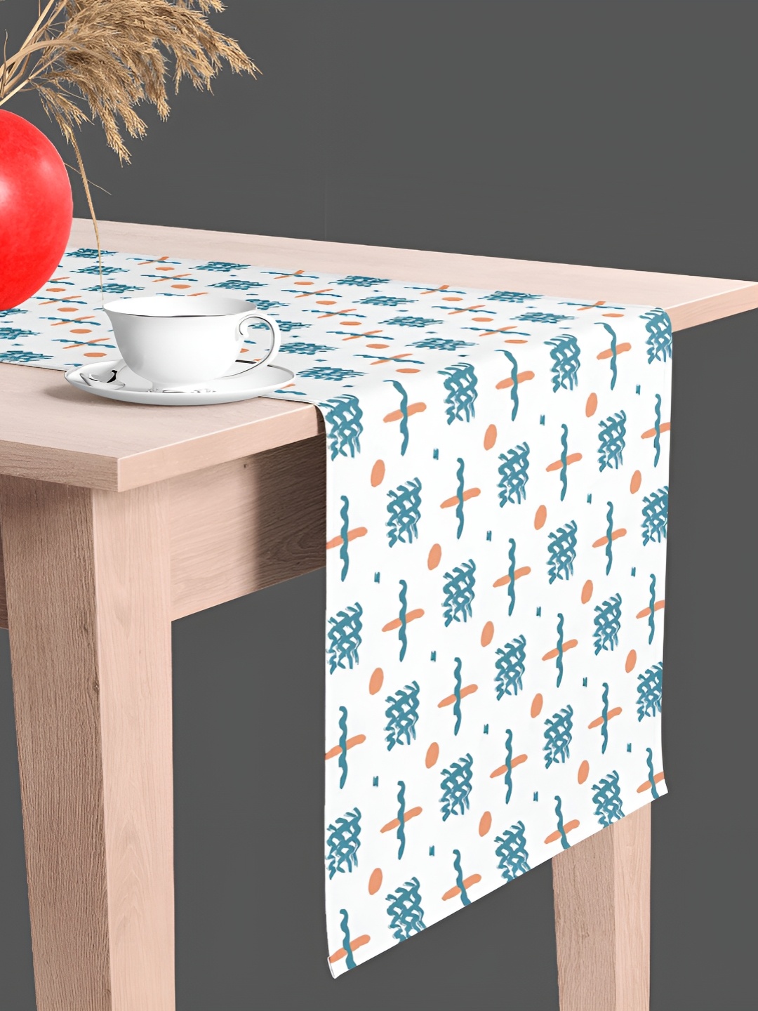 

ArtzFolio White & Teal Blue Abstract Printed Velvet Table Runner