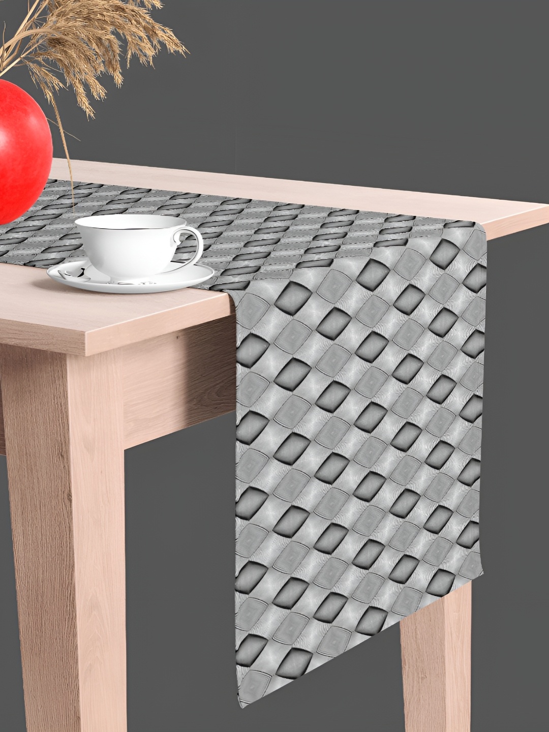 

ArtzFolio Grey & White Geometric Print Velvet Dining Centre Table Runner