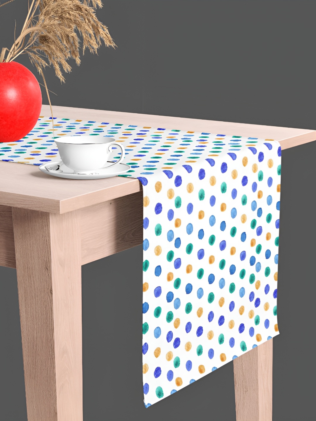 

ArtzFolio Polka Dots Print Velvet Dining Centre Table Runner, Multi