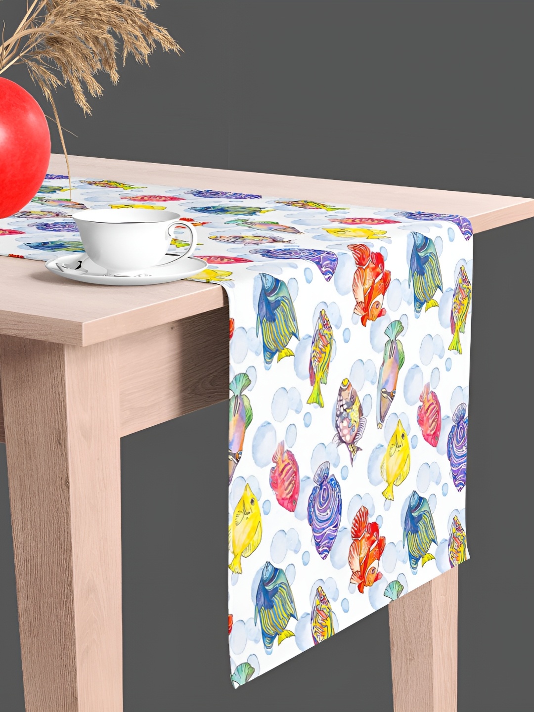 

ArtzFolio White & Yellow Fish Printed Table Runner