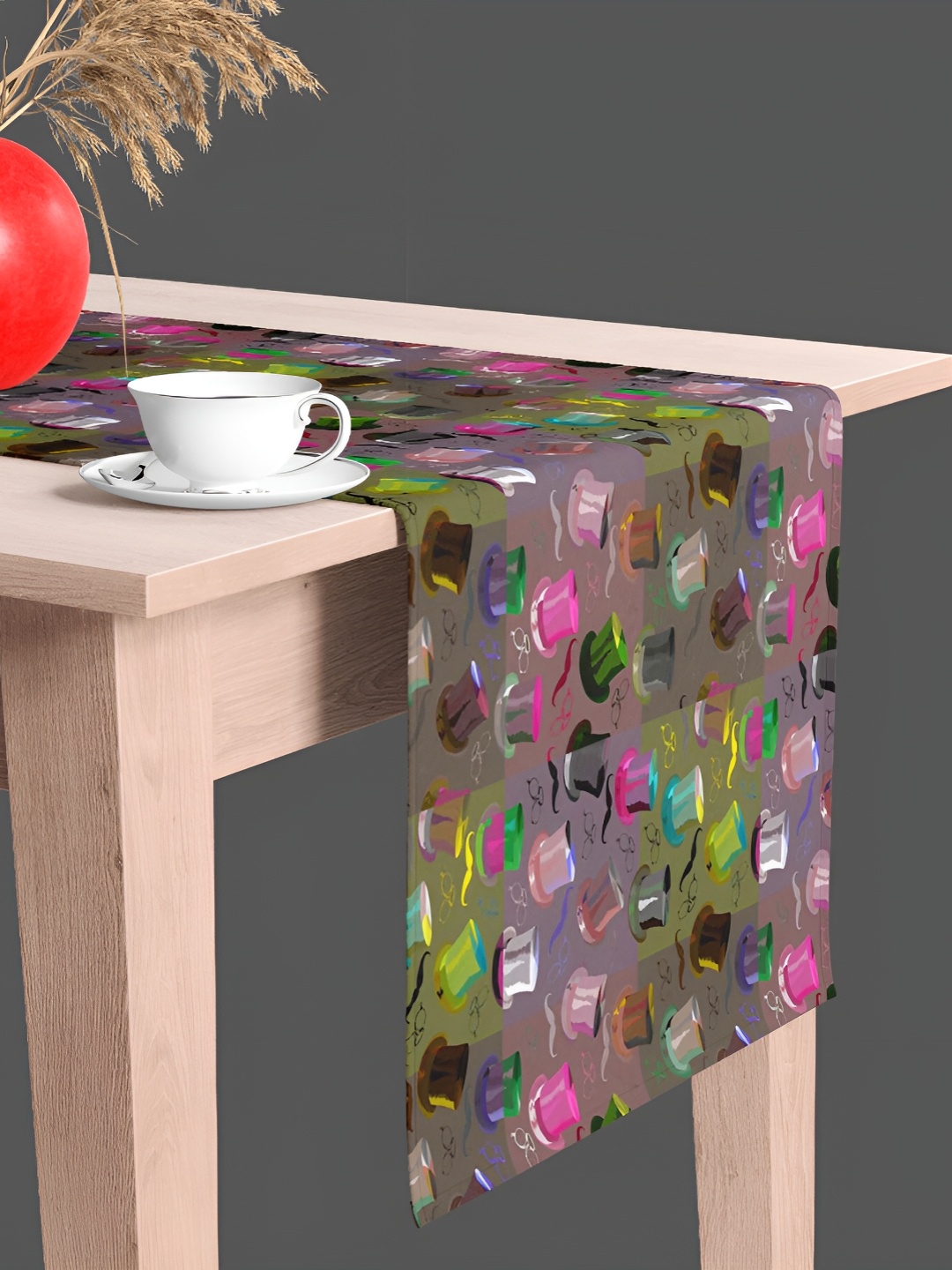 

ArtzFolio Grey & Pink Quirky Print Velvet Dining Centre Table Runner