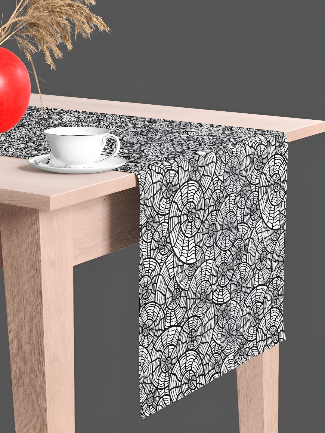 

ArtzFolio Printed Velvet Dining Center Table Runner, White