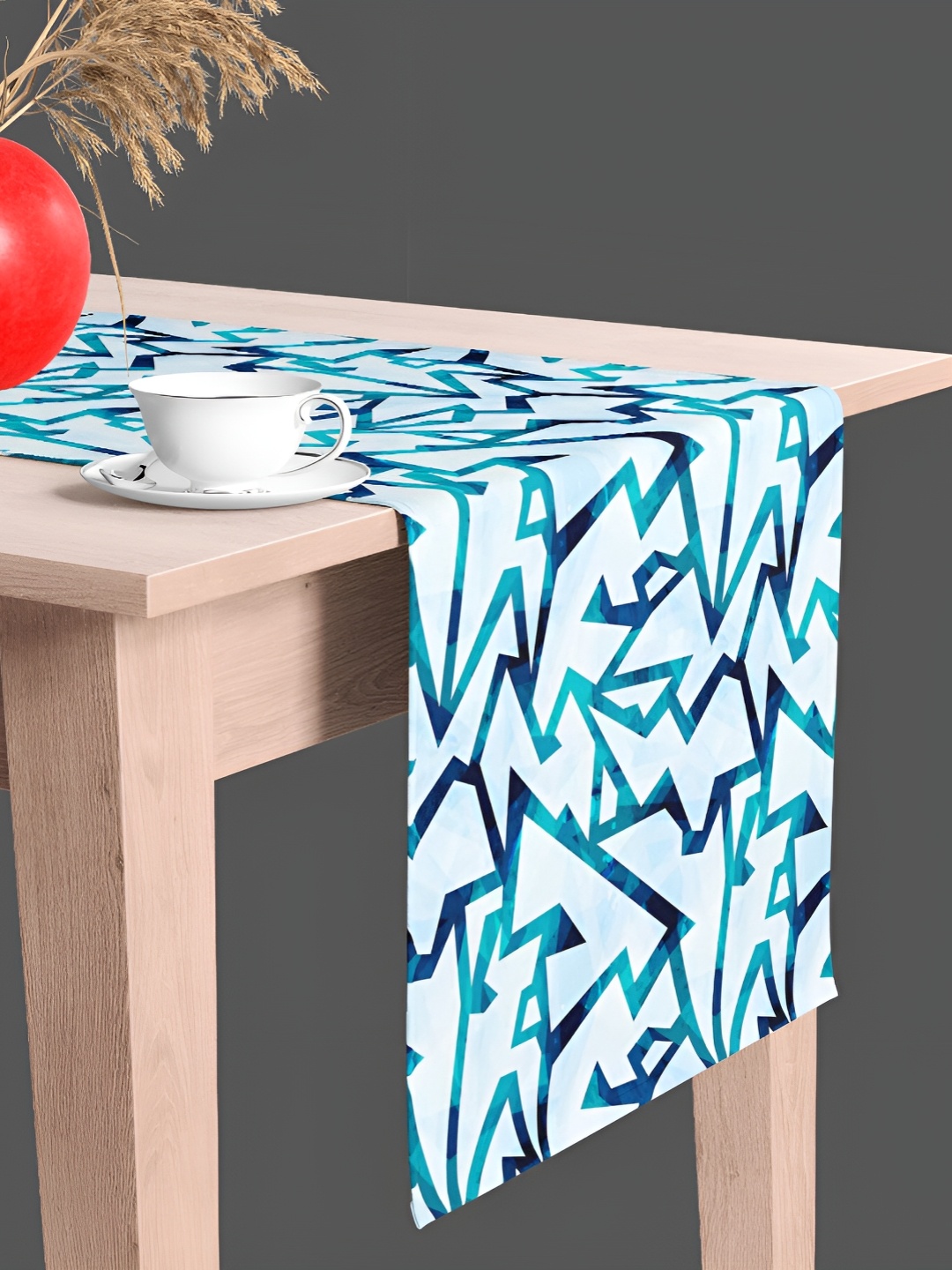 

ArtzFolio White & Blue Geometric Printed Printed Table Runner