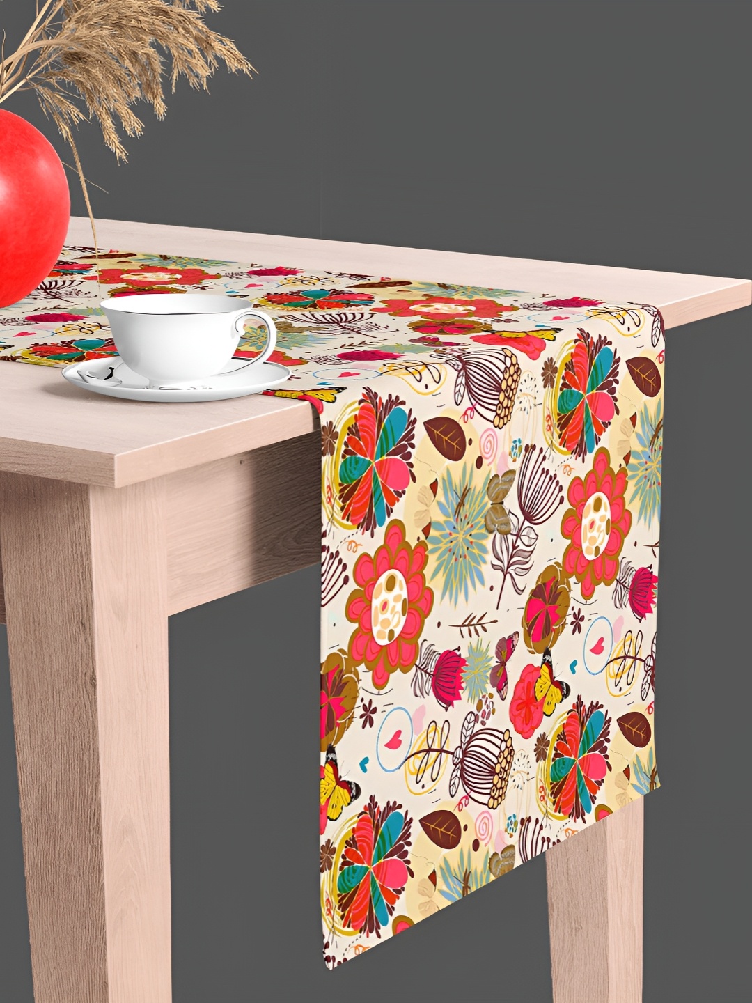 

ArtzFolio Cream & Orange Floral Printed Table Runner