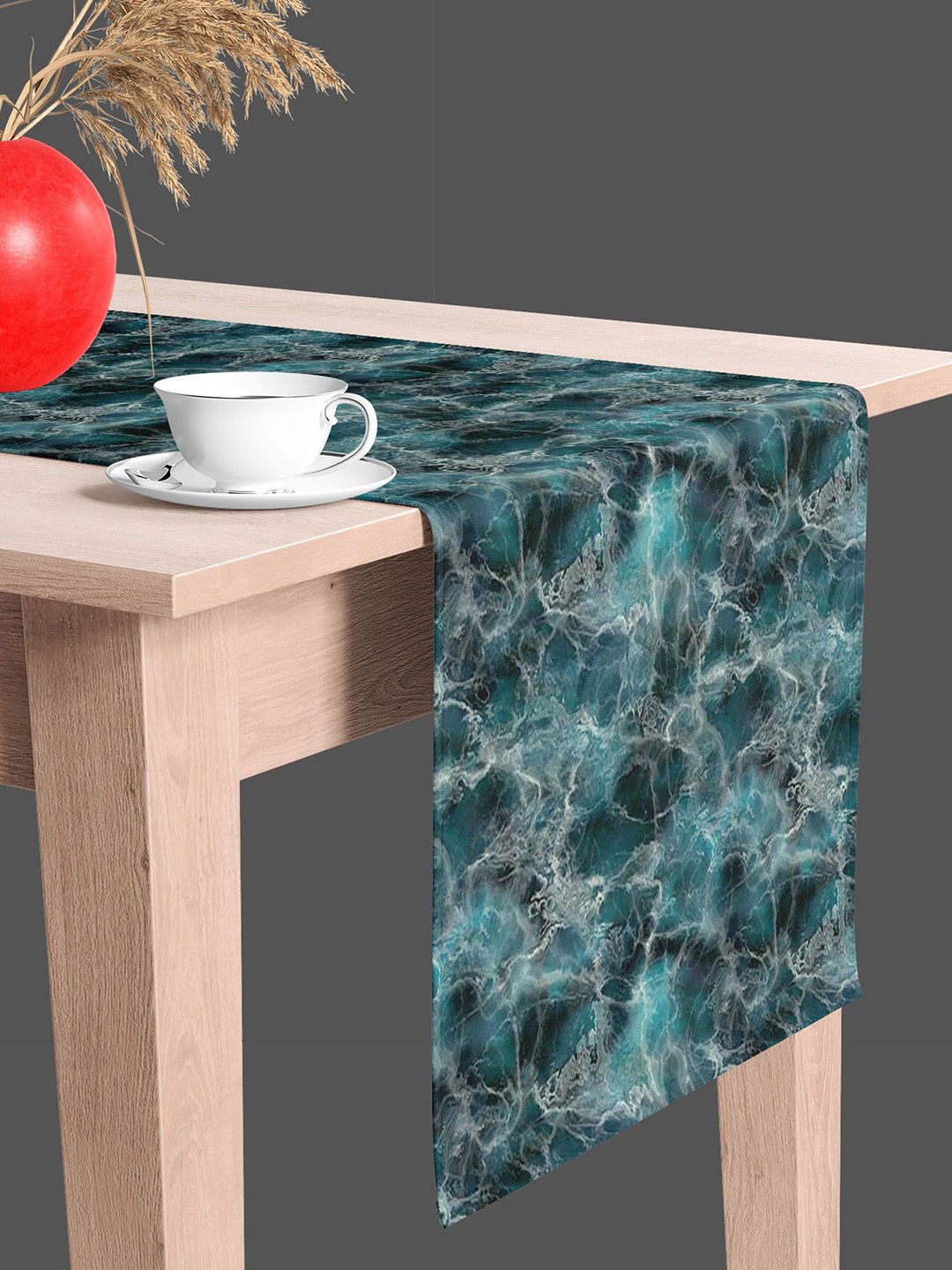 

ArtzFolio Teal & White Printed Velvet Table Runner