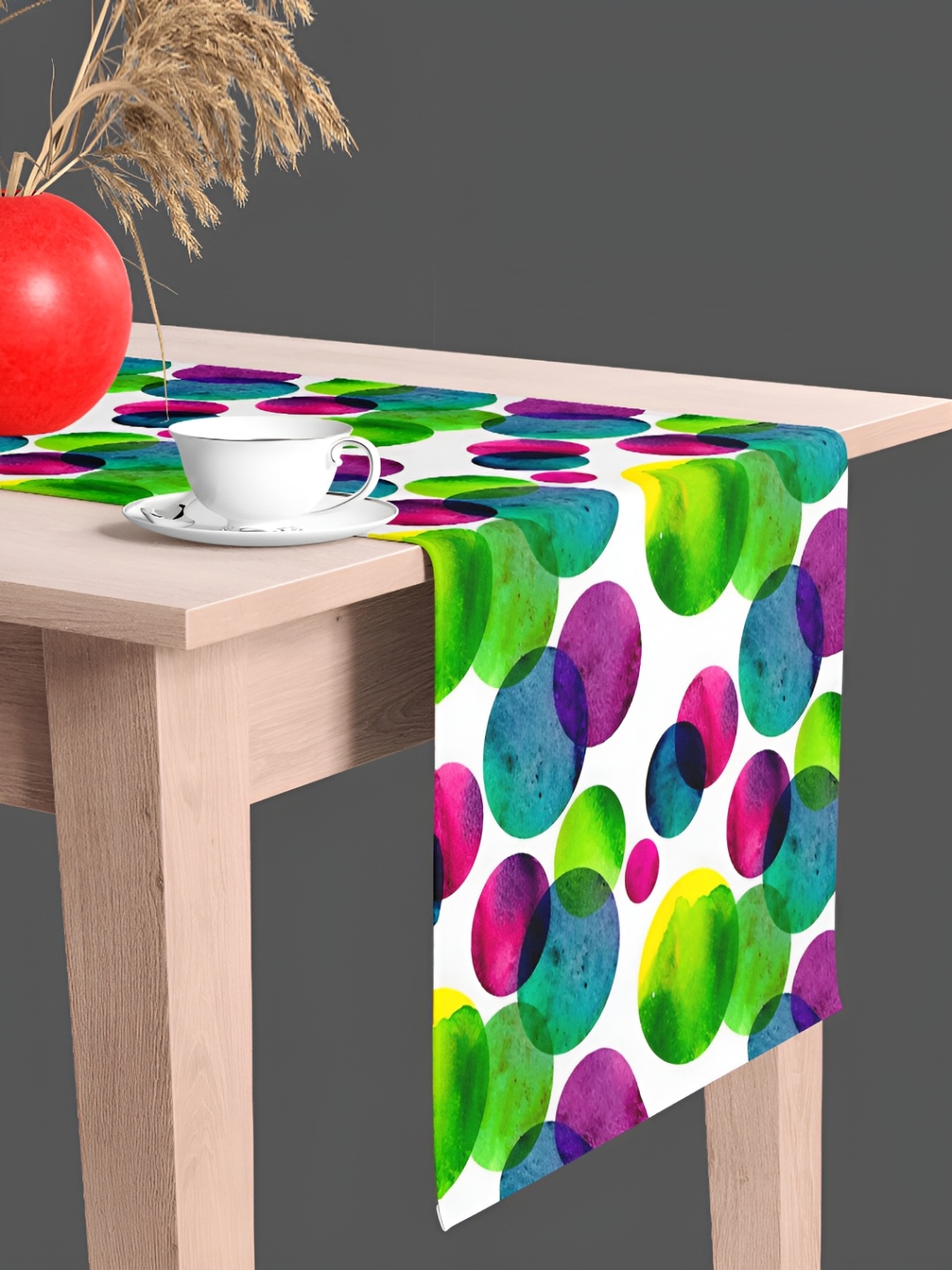 

ArtzFolio White & Green Printed Rectangular Table Runner, Off white