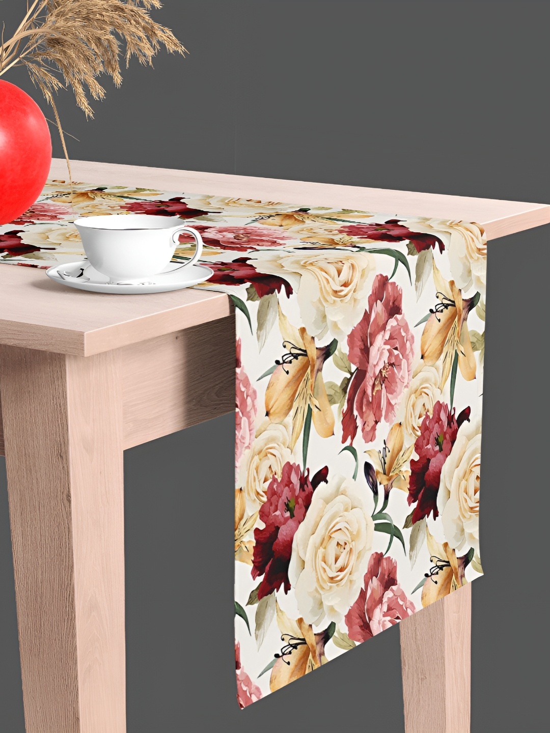 

ArtzFolio White & Maroon Printed Table Runner