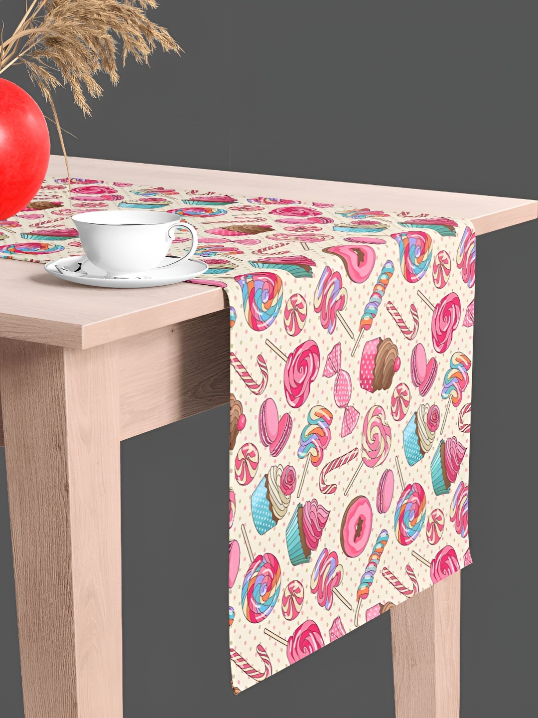 

ArtzFolio Cream & Pink Quirky Printed Easy To Wash Table Runner