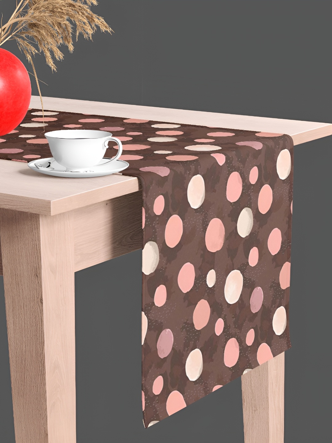 

ArtzFolio Brown Polka Dots Print Velvet Dining Centre Table Runner