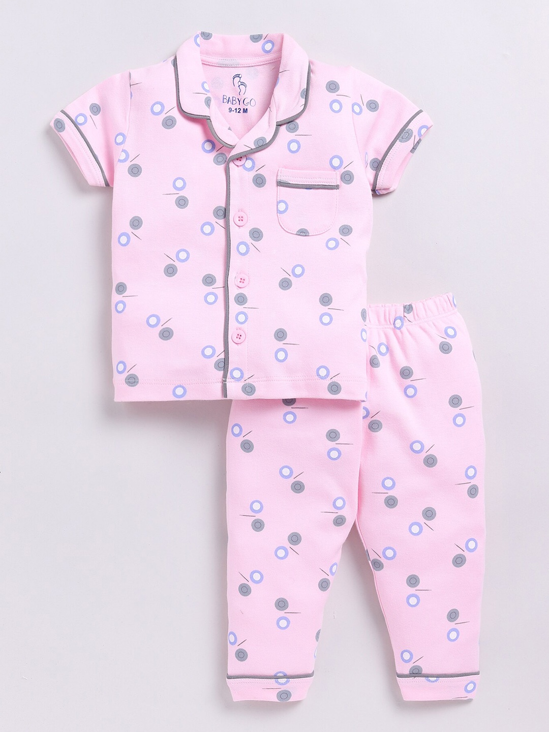 

BABY GO Girls Printed Pure Cotton Shirt with Pyjamas, Pink