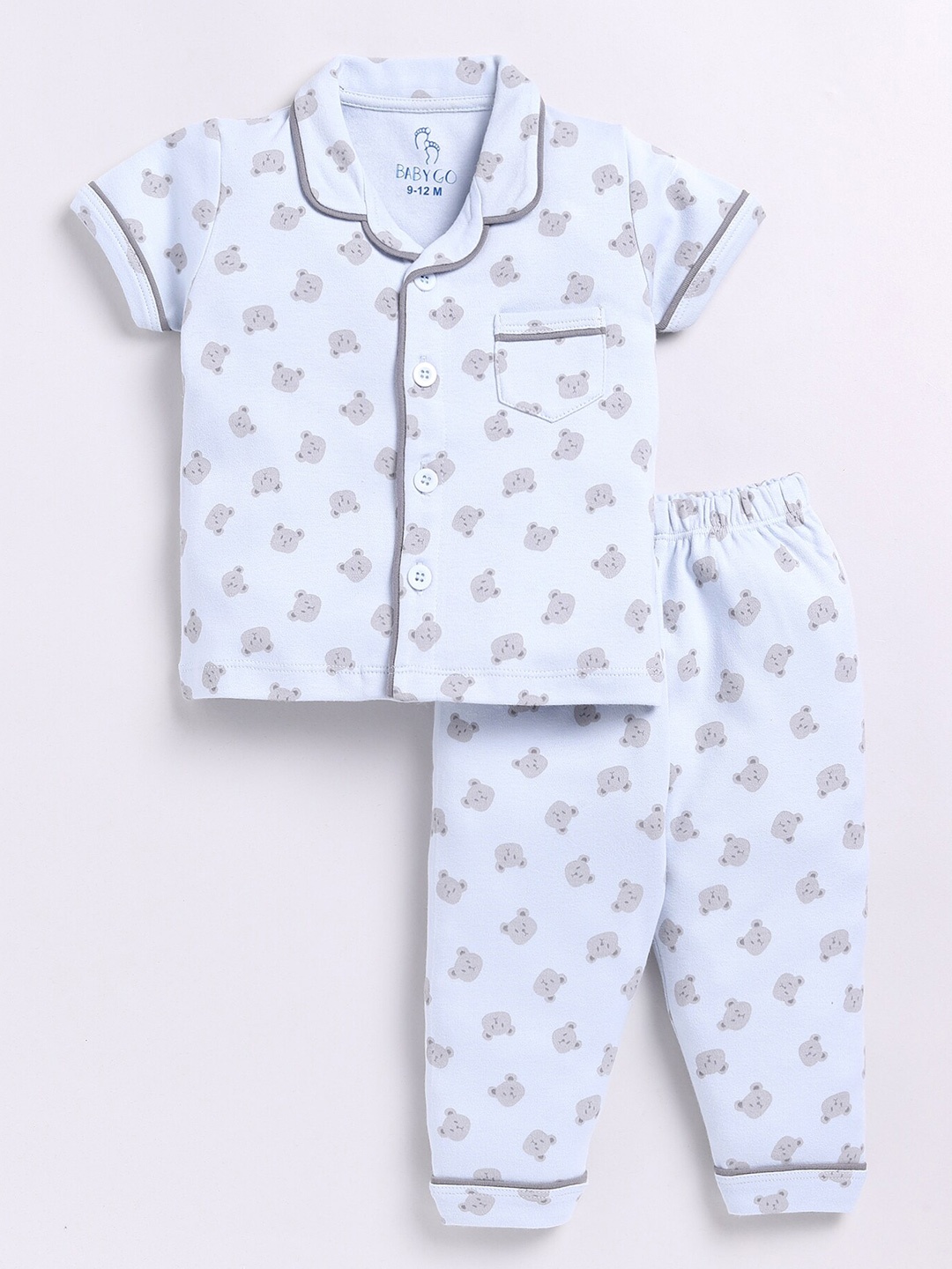 

BABY GO Girls Printed Pure Cotton Shirt with Pyjamas, Blue