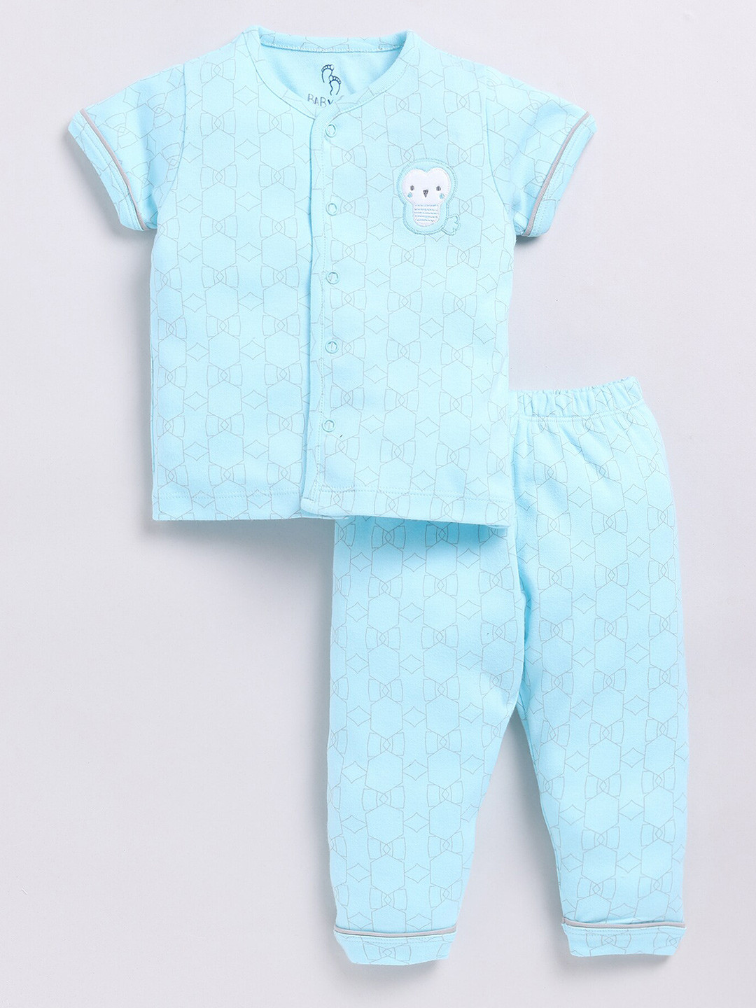 

BABY GO Girls Graphic Printed Lapel Collar Pure Cotton Shirt with Pyjamas, Blue